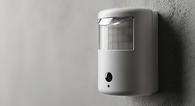 White motion sensor camera on textured wall security camera