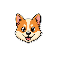 Cute cartoon corgi dog face illustration, happy pet animal head vector graphic sticker design