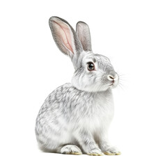 Fototapeta premium Gray rabbit facing camera with upright ears 