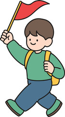 The boy holding the flag