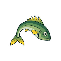 Cartoon fish vector illustration, colorful aquatic animal, green and yellow tones, sea creature art