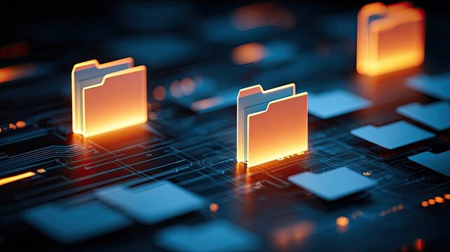 Glowing Orange Folders On Circuit Board - Powered by Adobe