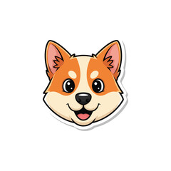 Cute happy smiling cartoon Corgi dog face vector illustration, adorable pet animal head sticker design