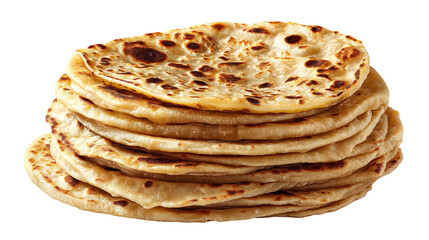 A stack of freshly made, golden brown parathas, a popular indian flatbread, isolated on a transparent background, showcasing their flaky texture and delicious appearance