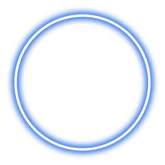 Glowing blue neon circle isolated on transparent background