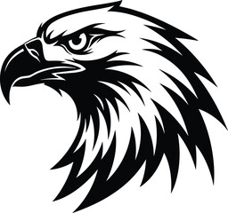 Eagle head vector illustration, bold bird graphic, fierce hawk silhouette, wild raptor art, patriotic animal logo, sharp beak design