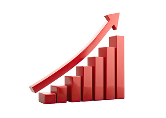Red bar graph and arrow shows upward trending progression