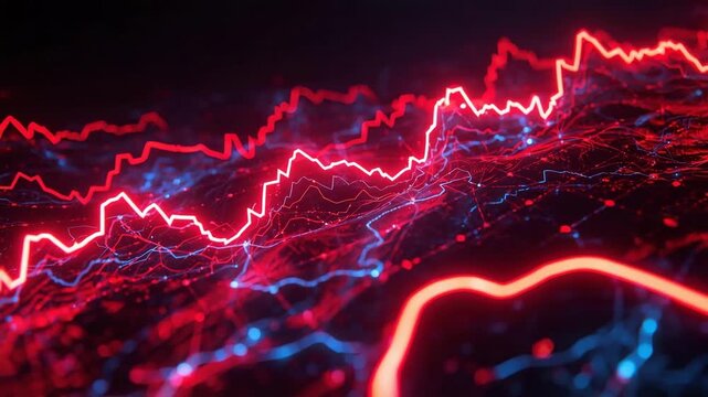 Market Volatility: Illustrating the volatile nature of the financial market with dynamic red and blue lines, showcasing the fluctuations and uncertainty inherent in the economy.