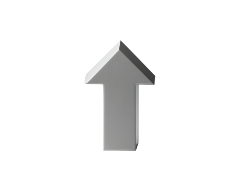 Gray 3D arrow pointing upwards in the center of black