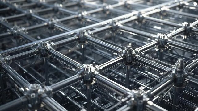 Intricate Metal Grid: An intricately designed metal grid, a marvel of modern architecture, displays a sense of structural ingenuity.