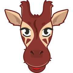 Pixel Art Portrait of a Giraffe Face with Brown and Tan Colors and Large Expressive Eyes on a Transparent Background