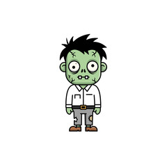 Cute cartoon zombie character illustration, green skin, spooky monster for Halloween designs