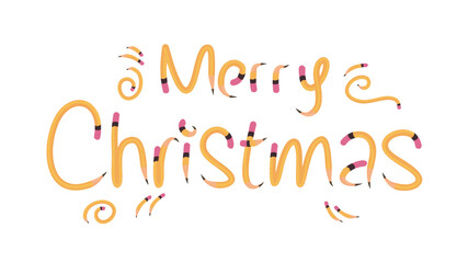 Merry Christmas typography with pencil handwriting illustration style