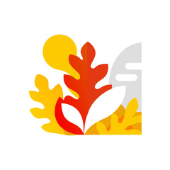 Abstract illustration of autumn leaves and sun on dark background