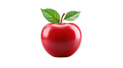 Red apple with leaf on transparent background isolated white background