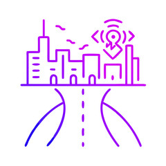 Futuristic city landscape with connected road and technology