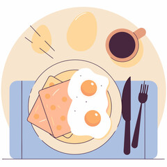 Illustration of a Breakfast Set with Eggs and Toast on a Plate