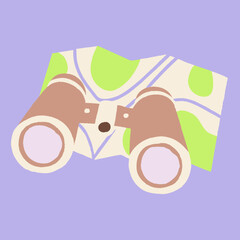 Illustration of Binoculars and Map Ready for Adventure