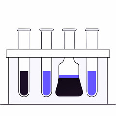 Laboratory Bottles and Test Tubes on Rack with Liquid