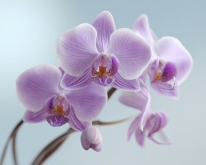 Obraz premium Delicate Pink And Purple Orchids On Light Blue Background