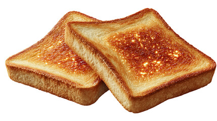 Two slices of golden brown toasted bread, isolated on transparent background