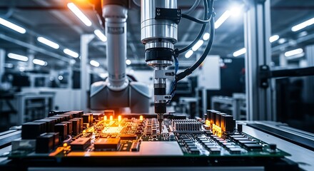 Robotic arm assembling electronic circuit board assembly