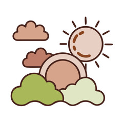 Sun and Clouds in a Flat Vector Sky Illustration
