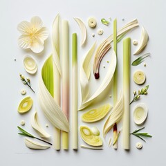 Abstract Arrangement Of White And Green Food Elements