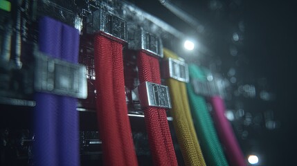 Close Up Colorful Computer Cables On Circuit Board