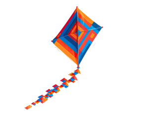Diamond kite orange, blue striped, streamers, black space