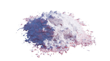 A pile of white powder with pinkish hues, isolated on a transparent background