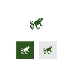 Green frog logo design with letter s simple symbol for branding