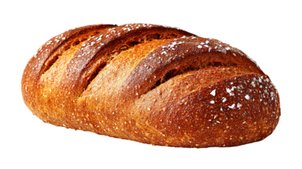 A rustic loaf of freshly baked artisan bread with a goldenbrown crust, scored on top and dusted with flour, isolated on transparent background