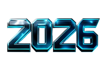 Metallic Blue-Green 2026 New Year Text with Futuristic Glow