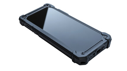 Black smartphone inside rugged protective case
