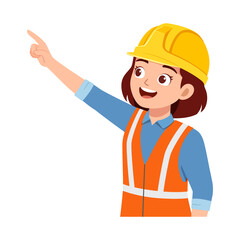 Happy Engineer Woman in Safety Vest and Hard Hat Pointing Upward Smiling Illustration