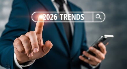 Obraz premium Businessman searching future trends technology