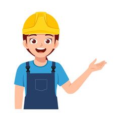 Young Woman Worker Wearing Hard Hat Presenting with Smiling Face Illustration Style