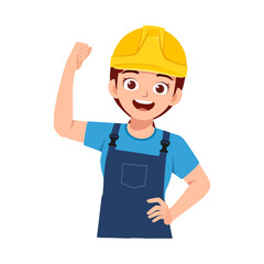 Happy Young Asian Woman Wearing Construction Uniform and Hard Hat Posing with Confidence