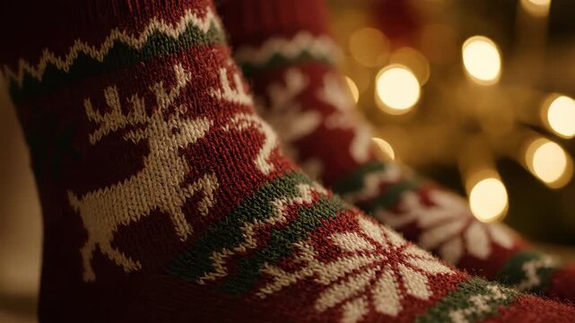 cozy christmas socks festive pattern warm holiday lights