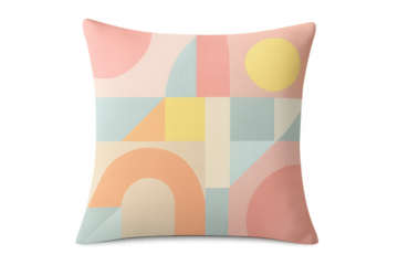 Pastel geometric abstract throw pillow on transparent background
