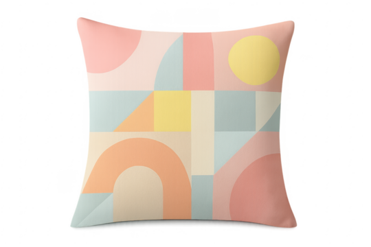 Pastel geometric abstract throw pillow on transparent background