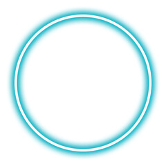 Glowing cyan neon circle isolated on transparent background