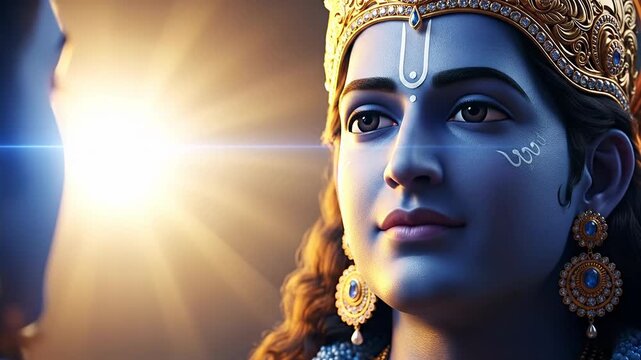 Majestic Portrait of Lord Vishnu with Golden Crown Depicting Divine Power and Spiritual Significance for Ekadashi