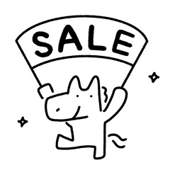 SALEの旗を持つかわいい馬の線画　2026・初売り・新春セール・バナー