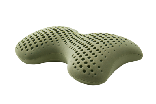 Ergonomic green contour pillow with holes
