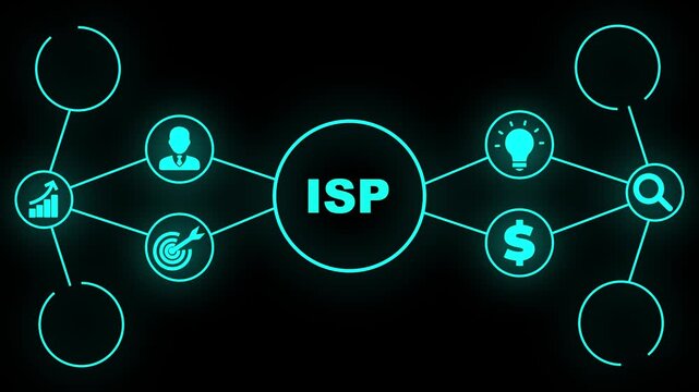 Digital ISP network diagram with icons representing finance and growth internet service provider. Business, Technology, Internet and network concept.