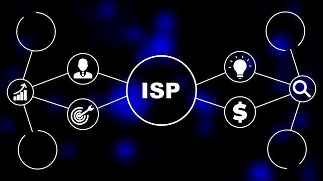 Digital ISP network diagram with icons representing finance and growth internet service provider. Business, Technology, Internet and network concept.