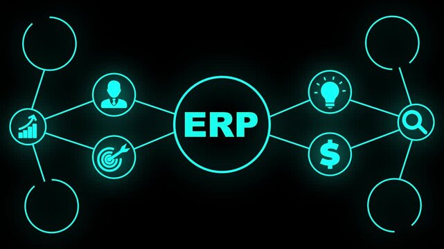 Enterprise Resource Planning ERP system network diagram. Business, Technology, Internet and network concept.