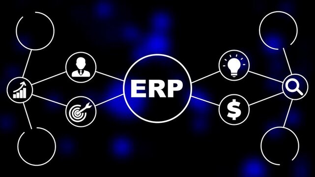 Enterprise Resource Planning ERP system network diagram. Business, Technology, Internet and network concept.